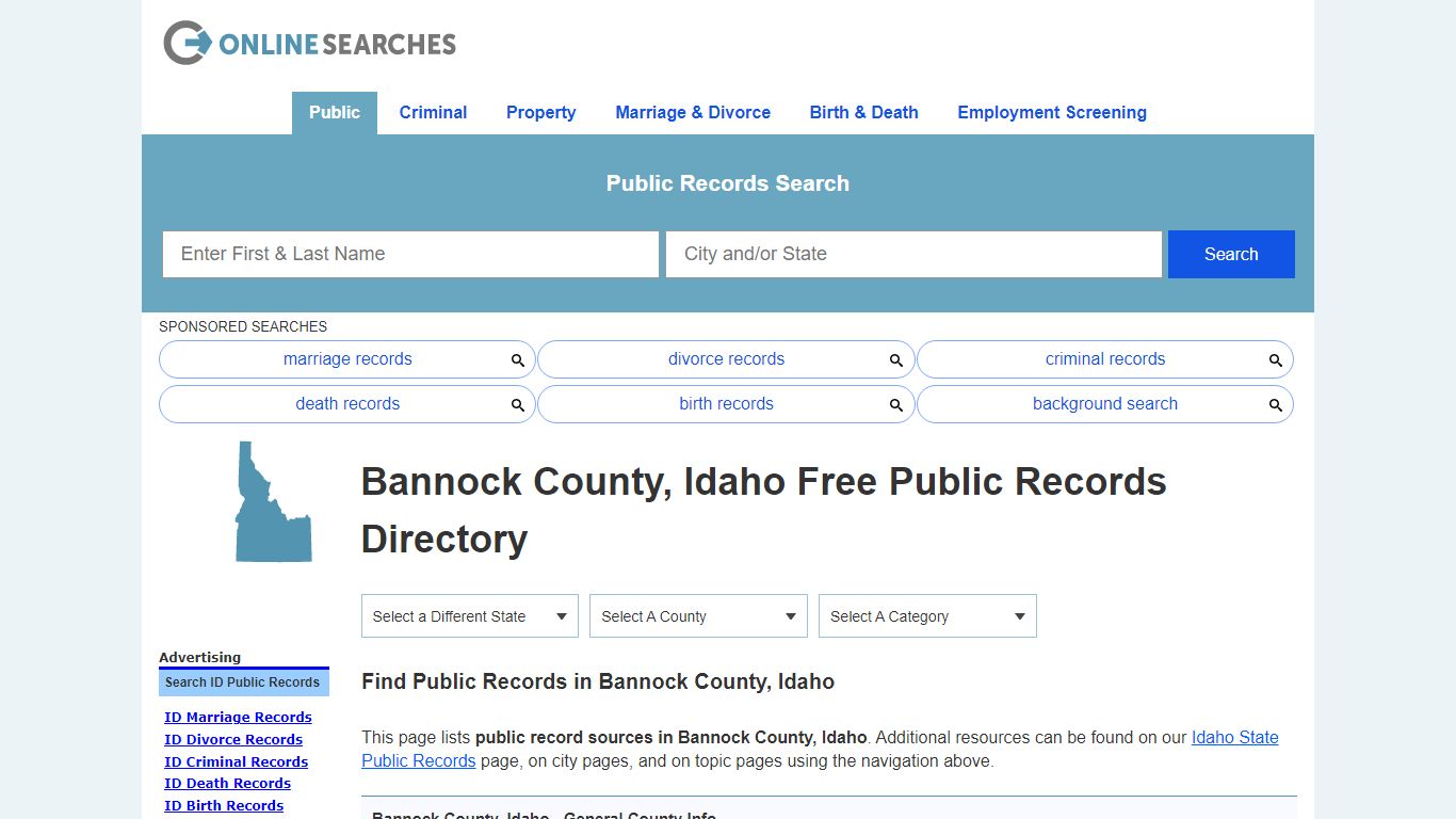 Bannock County, Idaho Public Records Directory - OnlineSearches.com